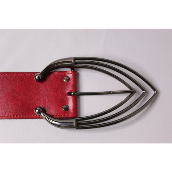 Vintage El Corte Inglés Red  Leather Belt Size 150 75/30 Silver Buckle Wide main image 4